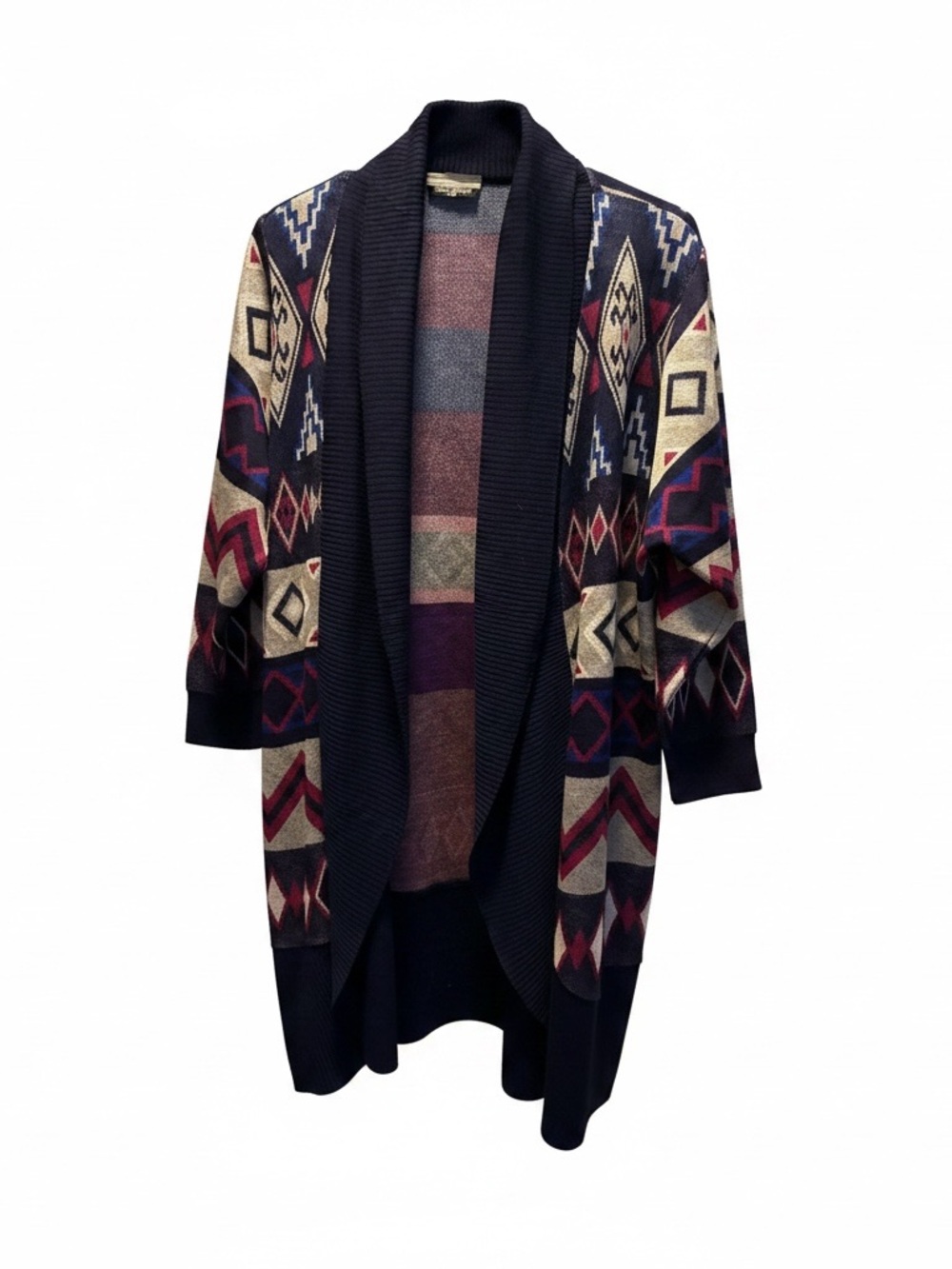 Allison Brittney Navy & Multi Aztec Open-Front Cardigan